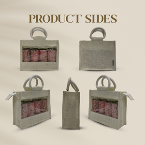 Petit sac à vin de mariage exquis vendu en usine avec poignée en jute réutilisable Abaca Fashion Packaging Ribbon Handle Jute Gift Bag - Product Image 3