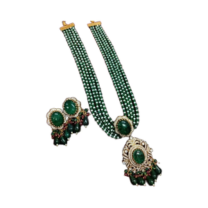 Matt <b>Gold</b> Plated Designer Polki <b>Necklace</b> <b>Set</b> with <b>Earrings</b> Bridal Jewelry for Wedding & Party Celebration - Product Image 1