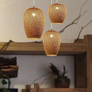 โคมไฟระย้าหวายจากไม้ไผ่แบบมินิมอลลิสต์โคมไฟที่คลุมและเฉดสีแบบทอที่สวยงาม - Product Image 2