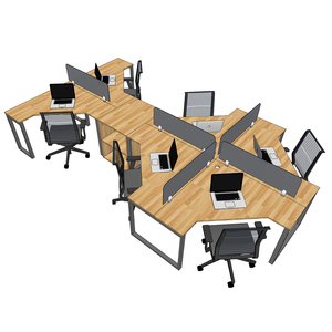 Contemporary 6-Piece Wooden Cluster <b>Desk</b> Module with Rubberwood <b>Shelf</b> & Iron Legs (Assembly Required) - Product Image 2