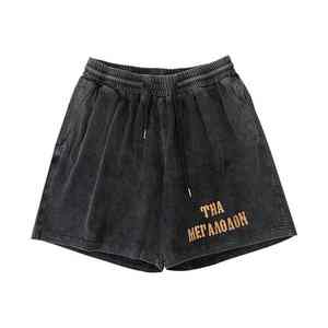 2025 pantalones cortos de algodón de diseñador personalizado de talla grande para hombre, ropa de calle negro sólido lavada con ácido, pantalones cortos transpirables calientes, estampado de pantalla informal - Product Image 1