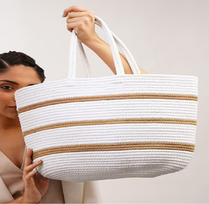 Nautical red and <b>white</b> striped canvas bag with rope handles. Available at wholesale prices. - Product Image 3