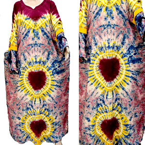 African Hand Tie Dye <b>Kaftan</b> with Rayon Lose Rope Free Fall Fabric with Scarf Elegant Fast Colors - Product Image 2