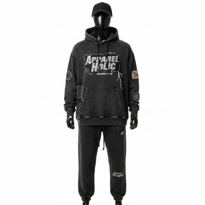 Conjunto Deportivo Unisex de Algodón con Lavado Ácido, Pantalones Deportivos y Sudadera con Capucha Personalizados, Conjunto de 2 Piezas para Hombre - Product Image 1