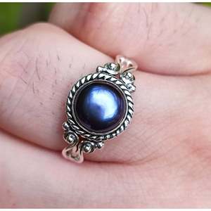 Handmade Boho <b>Statement</b> <b>Ring</b> Black Pearl on Sterling <b>Silver</b> for Her-for Birthday Anniversary Wedding Christmas Gift - Product Image 2