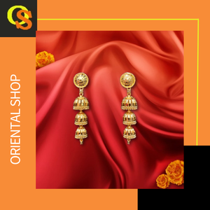 Boucles d'oreilles les plus vendues serties de boucles d'oreilles de style Jhumka plaqué or 22CT de conception traditionnelle bijoux pour les femmes portées par les exportateurs - Product Image 2