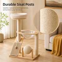 Arbre à chat compact, durable et écologique avec griffoir en sisal, condo pour chat, tour d'activités moderne pour chatons d'intérieur, 4 niveaux, bois beige