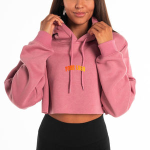 Sweat-shirt à capuche court pour femme avec logo personnalisé, coupe oversize, respirant, en polaire rose, streetwear, haute qualité - Product Image 6