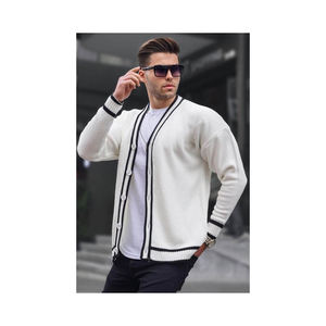 Cárdigan con figuras de antracita para hombre, punto de invierno, doble botonadura, cremallera con patrón decorativo - Product Image 3