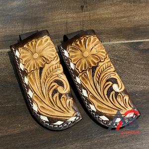 Estuche de Clip de cuchillo plegable de cuero hecho a mano personalizado hermoso de alta calidad funda de cuchillo de cuero Floral occidental cinturón superior abierto - Product Image 1