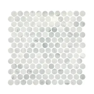 Daltile 12 "x 12" Stone Penny Round Mosaic Tile Finition aiguisée en marbre de Carrare pour cuisine et salle de bain Accents décoratifs - Product Image 1