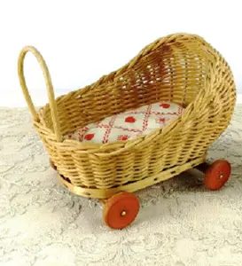 Handcraft Rattan Wicker Newest Design Baby Furniture Rattan Doll Pram Carrier Also Toys Pull Cart