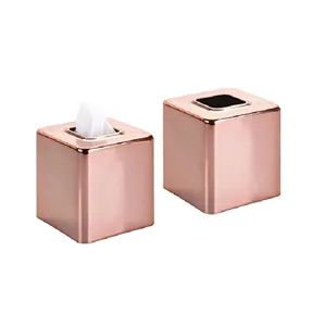 一套2个简单设计的金属纸巾盒不同尺寸的铜抛光金属餐巾储物盒，供餐厅使用