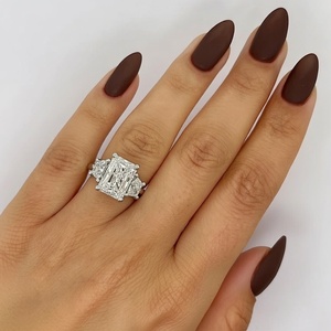 4.44 TCW Radiant Cut Moissanite Three Stone <b>Vintage</b> Engagement <b>Ring</b> 14k Solid White <b>Gold</b> Tishya Diamond - Product Image 3