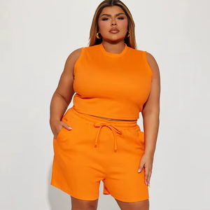 <b>Women's</b> Summer Crew Neck Sleeveless Crop Top and <b>shorts</b> Quick Dry Breathable Gym Workout Wear Custom <b>Loose</b> Fitness - Product Image 1