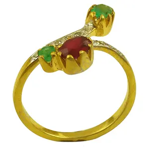 Anillo de Diseño Romántico Chapado en Oro Hecho a Mano para Mujer con Piedras Preciosas Naturales de Rubí y Esmeralda, Material de Platino, Piedra Tallada - Product Image 3