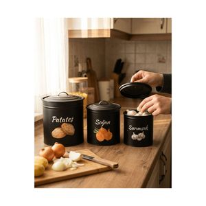 Cubo de Almacenamiento de Metal Negro de 3 Niveles para Papas, Cebollas y Ajos con Tapa Metálica (Negro/Negro) - Product Image 6