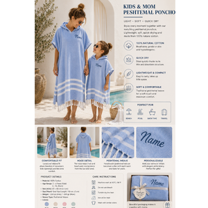 Wholesale Matching Mother & Child Peshtemal Hooded Ponchos 100% Cotton <b>Beach</b> Bath <b>Robe</b> Direct Suppliers From Denizli Turkey OEM - Product Image 2