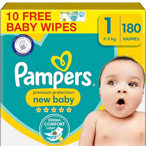 แพมเพิส พรีเมี่ยม โพรเทคชั่น สำหรับเด็กแรกเกิด ไซส์ 1, 180 ชิ้น, 2กก.-5กก. - Product Image 1