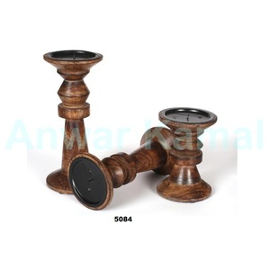 ชุดเชิงเทียนไม้แข็งสีน้ำตาล3ชิ้นเชิงเทียนที่ทันสมัยสำหรับตกแต่งท็อปโต๊ะในบ้านและโต๊ะอาหาร - Product Image 1