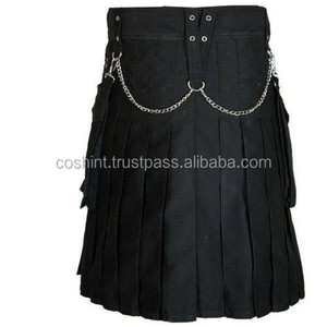 Cosh kilts กระโปรงผ้าฝ้ายสีดำสุดหรูสำหรับผู้ชายกระโปรงสั้นแฟชั่นมีโซ่เงินและกระเป๋าใส่ของ - Product Image 6