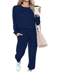 Ensemble de survêtement athlétique d'automne 2 en 1 en velours respirant pour femmes pantalon de survêtement à capuche zippé à motif solide avec logo rayé - Product Image 1