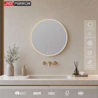 Miroir de salle de bain LED rond en aluminium écologique de 600 mm, personnalisé, doré, vente en gros, fournisseur et fabricant