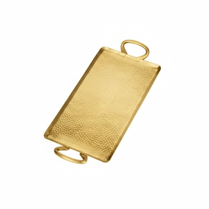 Bandeja Redonda Moderna de Metal Dorado Martillado de Aluminio Hecha a Mano al por Mayor con Asas para Servir, Decoración del Hogar, Artículo de Regalo para Bodas - Product Image 6