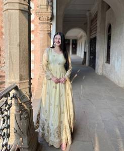 Vestido largo Anarkali de estilo indio de alta calidad con mangas largas Dupatta de diseñador de bordado Georgette para mujer cintura Natural - Product Image 1