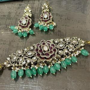 Diseñador de alta calidad chapado en oro Moissanite Kundan gargantilla pendientes conjunto mujeres tradicional boda compromiso desgaste colección - Product Image 1