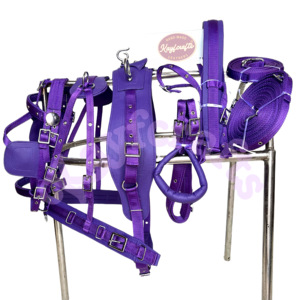 Tam Cob Shetland <span class=keywords><strong>Mini</strong></span> için mor naylon at sürüş koşum seti çekerek sepeti ve Buggy taşıma at çekme koşum seti