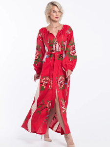 Kaftan de lino de alta calidad para mujer, vestido Maxi con estampado Floral para fiestas en la playa, Kaftan largo de algodón, ropa de verano, ropa de playa de estilo indio - Product Image 3