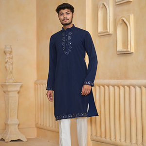 Kurta นักออกแบบลายใบปลิวของกองทัพเรือสำหรับผู้ชายเสื้อผ้าที่ทำจากผ้าเกาหลีแบบดั้งเดิมที่ดีที่สุดสำหรับโอกาสพิเศษ - Product Image 4