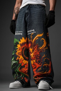 Pantalones Vaqueros de Mezclilla para Hombre, Diseño Personalizado con Logotipo, Estilo Desgastado, Estampado Ligero, Moda Urbana, Venta al Por Mayor, Estilo High Street - Product Image 3