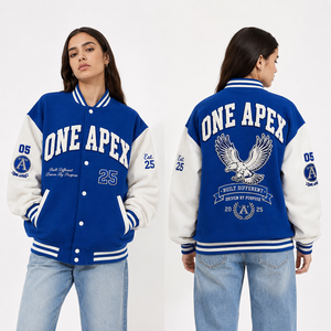 Custom Women's Blue Varsity <b>Jacket</b> Wool Body <b>Leather</b> Sleeves Chenille Embroidery Letterman Baseball <b>Jacket</b> OEM ODM - Product Image 1