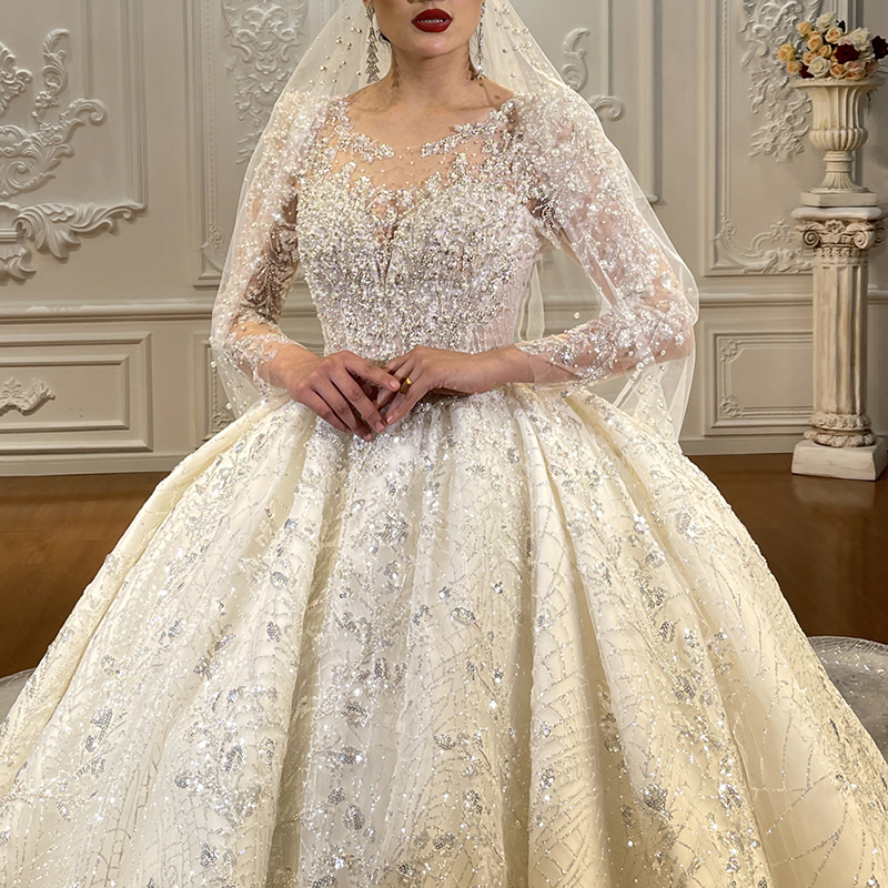 Jancember NS4502 Crystal 2023 White Lace Party Wedding Ball Gown