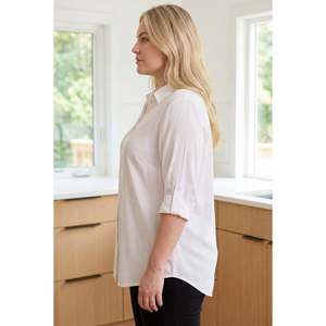 Plus Size Viscose Ecru <b>Shirt</b> with <b>Epaulet</b> Detail <b>on</b> Sides - Product Image 2