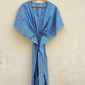 <b>Indian</b> Traditional <b>Kaftan</b> Handmade Floral Cotton Dress Modern Fit Maxi Length Casual for Spring Summer Autumn Winter Season - Product Image 1