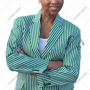 เสื้อเบลเซอร์ผ้าขนสัตว์สีเขียวขาวแบบกระดุมเดียวสำหรับผู้หญิง ขายส่ง - Product Image 6