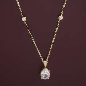 Wedding Trendy Diamond Pendant Necklace with Claw Setting Link <b>Chain</b> 92.5 Silver Gift for Her - Product Image 1