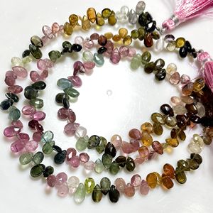 Perles briolettes en forme de poire à facettes en tourmaline multiple, perles de pierres précieuses naturelles multicolores pour la fabrication de bijoux - Product Image 4
