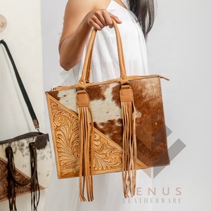 Sac à main en cuir véritable fourre-tout à franges Logo personnalisé Style occidental du Sud sac à main pour femme résistant à l'eau été automne - Product Image 6