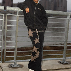 Ropa deportiva de peso pesado con lavado ácido personalizada 400Gms cremallera ropa deportiva sudaderas con capucha y pantalones de chándal para correr con logotipo bordado de parche - Product Image 4