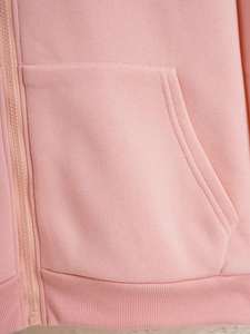 Wholesale <b>Women's</b> <b>Pink</b> Zip Front Knitted Fleece <b>Hoodie</b> Drop Shoulder Drawcord Pockets Breathable Cotton Extended Length - Product Image 4