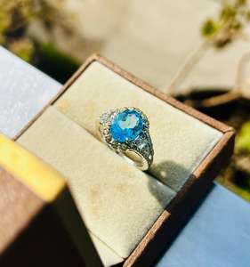 แหวนหมั้นเรียบง่ายประดับพลอยบลูโทปาซธรรมชาติและเพชรธรรมชาติ ชุบทองบนเงินแท้ 925 สำหรับเป็นของขวัญวันครบรอบ - Product Image 4