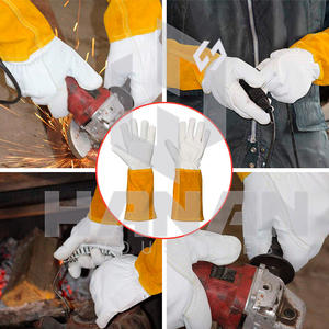 Venta al por mayor baratos de cuero de vaca de Split guantes de trabajo de soldadura resistentes al calor soldadores de seguridad guantes de protección de manos - Product Image 6