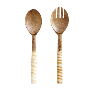 Serviteurs à salade en résine d'acacia blanc Ensemble de cuillères à salade en bois faites à la main Fourchettes Ustensiles Cuillère de cuisine Cadeau - Product Image 4