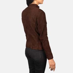 Rumella Ladies' Reversible Biker <b>Jacket</b> in Mocha <b>Suede</b> <b>Leather</b> Double Breasted Outerwear with Custom Logo Soft for Autumn Season - Product Image 5