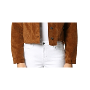 Women's Cropped Corduroy Trucker <b>Jacket</b> Hidden Satin Fabric Gold Brown Size M Autumn Season Bomber Style <b>Sequins</b> Custom - Product Image 6