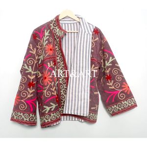 Chaqueta Corta con Bordado Floral Vintage, Forro de Algodón a Rayas, Hecha a Mano, Transpirable, de Secado Rápido, Estilo Informal para Fiestas - Product Image 6